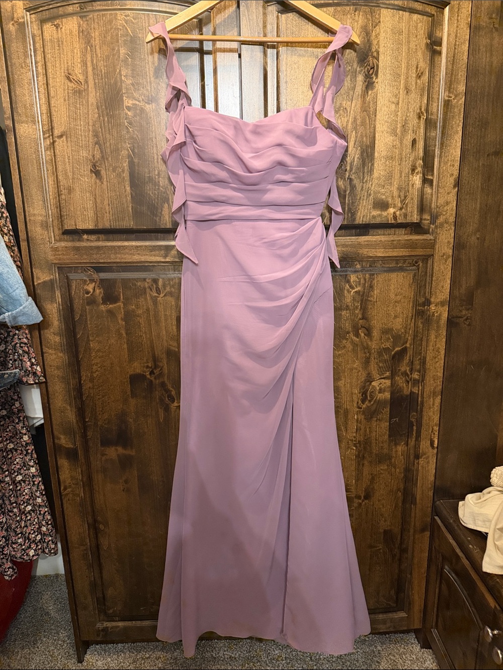 Azazie Dusty Mauve Ruffle-Strap Maxi Dress